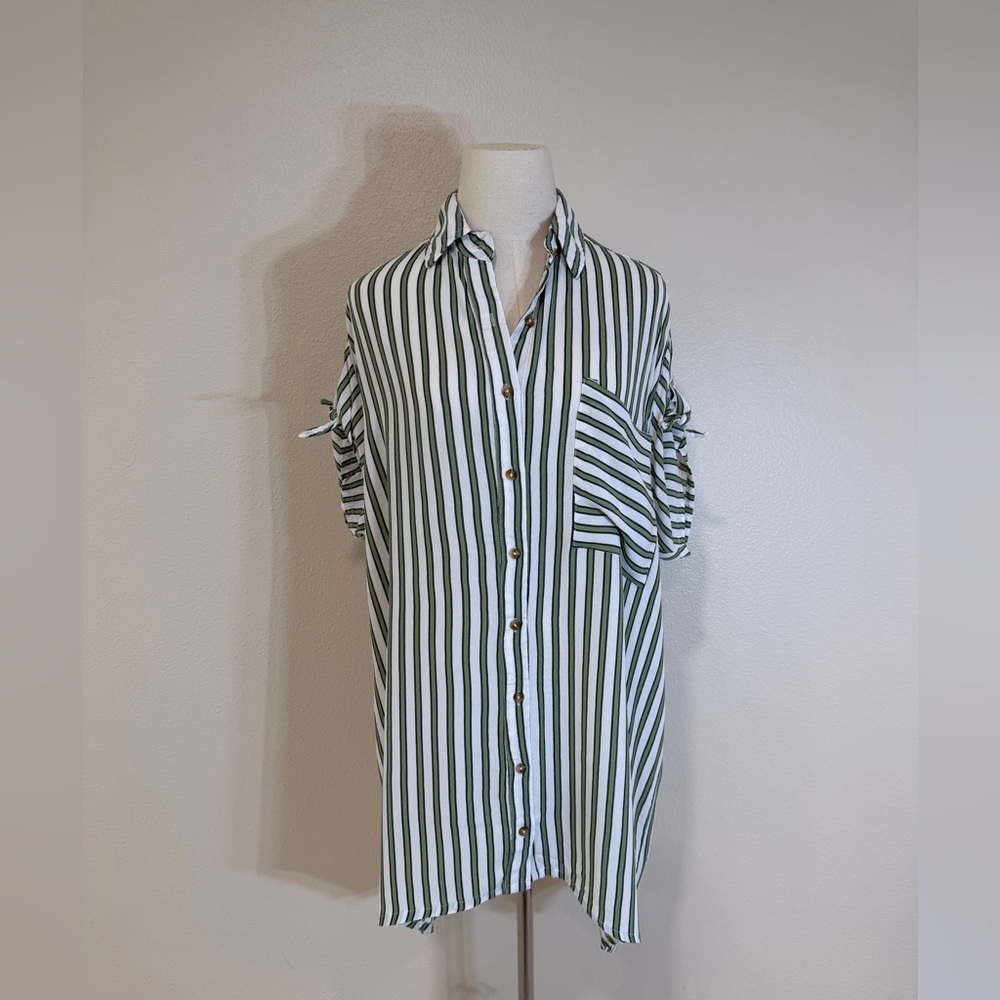 Faithfull The Brand Porte Shirt Dress, Almeria Stripe, White/Green, SIZE: 8 - Picture 8 of 13